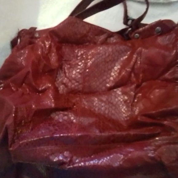 Kennethcole Reaction Red Flux Snake Skin Tote Bag Vintage Lp34 - Picture 4 of 8